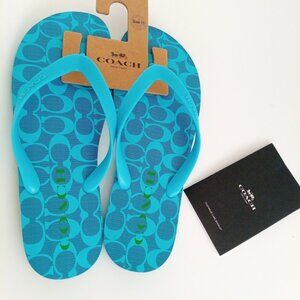 Coach Monogram Flip Flop Zak Slippers Parrot Blue Women's Size 11